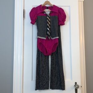 Dansco SA Magenta & Black Dance Costume Leotard and Pants EUC Small